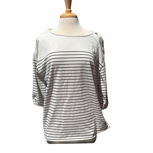 Talbots Classic Striped Cotton Top Shirt Blouse Long Sleeve Plus 2X Nautical - Picture 1 of 10